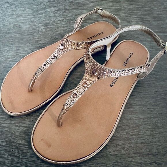 Chinese Laundry Rose Gold Crystal Metallic Thong Sandals 6.5 - Picture 1 of 10